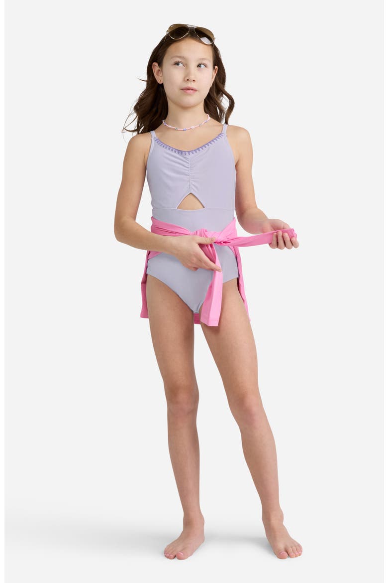 Kids' Cinched Cutout One-Piece Swimsuit, Alternate, color, ORCHID PETAL