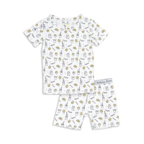 Bellabu Bear Milk & Cookies Kids 2-piece Short Sleeve & Shorts Pajama Set In White