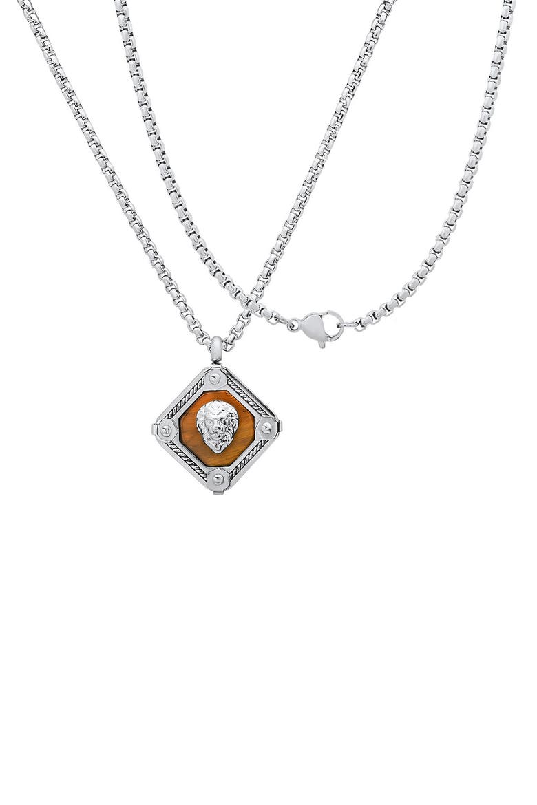 Men's Stainless Steel Tiger's Eye Pendant Necklace, Alternate, color, SILVER MULTI