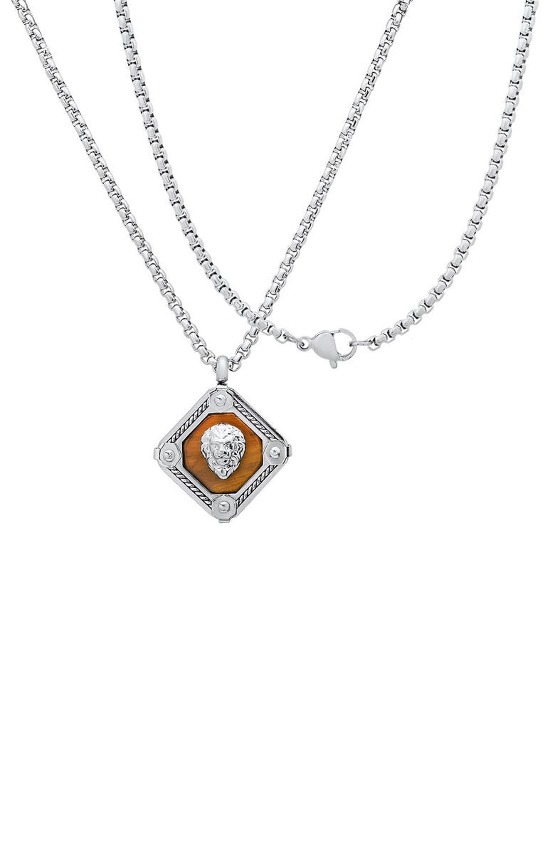 HMY JEWELRY Men's Stainless Steel Tiger's Eye Pendant Necklace, Alternate, color, Silver Multi