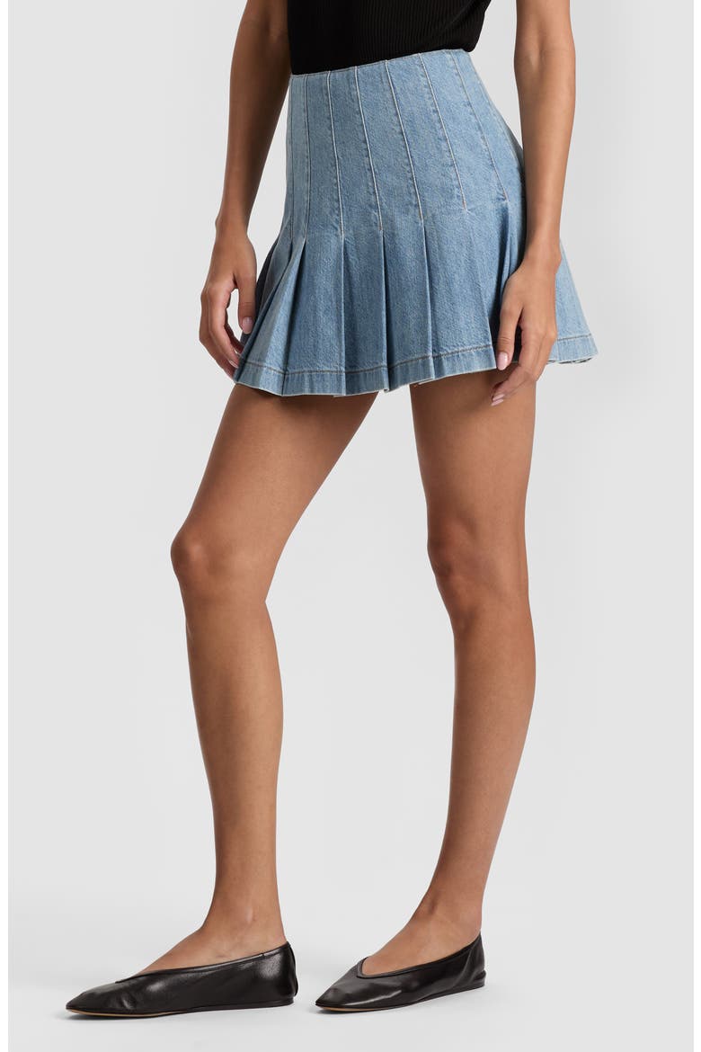 Carter Pleated Denim Miniskirt, Alternate, color, ROCKSTAR BLUE
