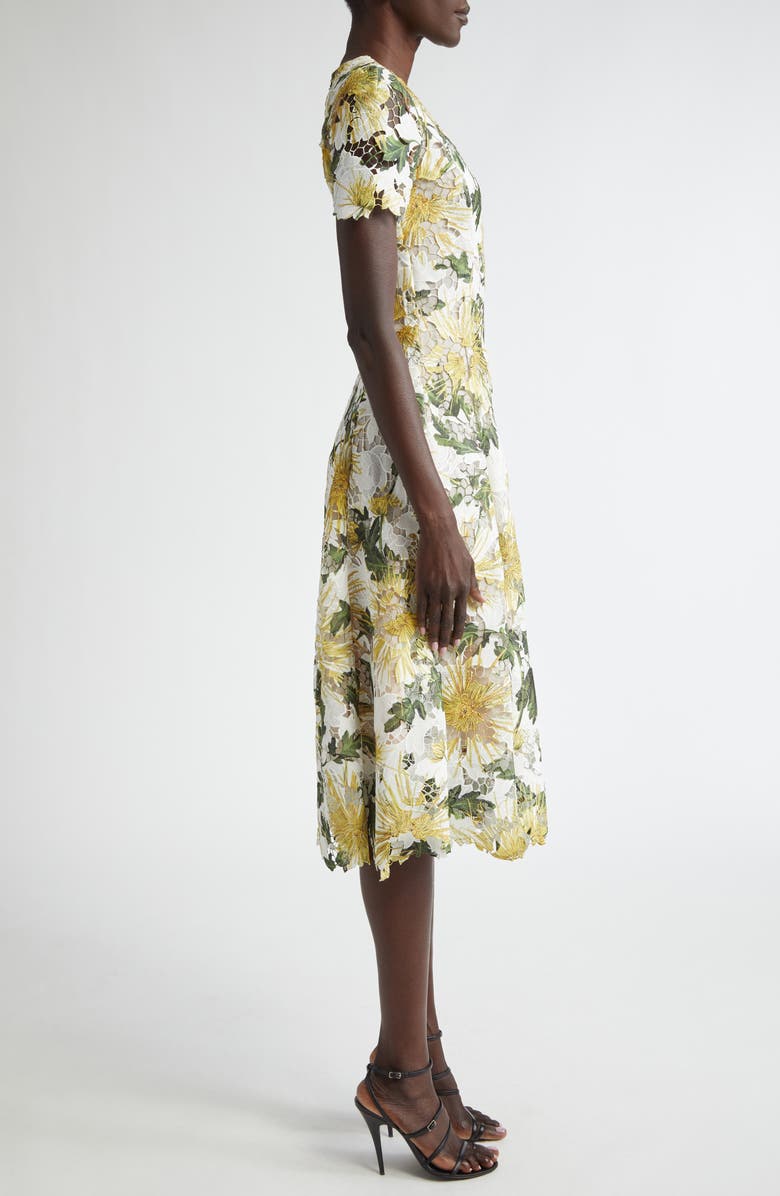 Oscar de la Renta Chrysanthemum Print Guipure Lace Dress, Alternate, color,