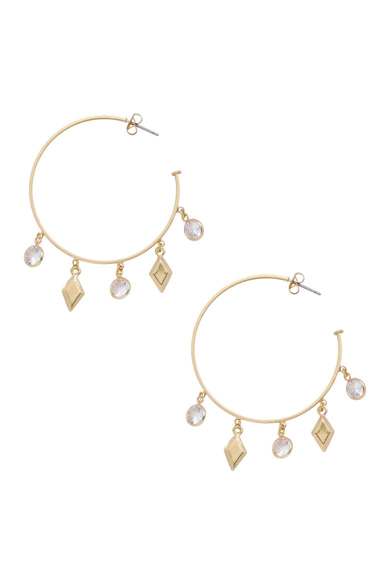 Geometric Charm & CZ 45mm Hoop Earrings, Main, color, GOLD