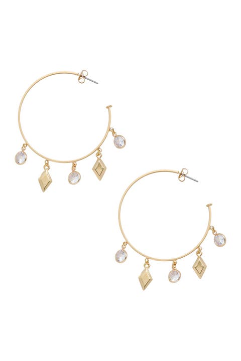Geometric Charm & CZ 45mm Hoop Earrings