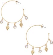 Ettika Geometric Charm & CZ 45mm Hoop Earrings