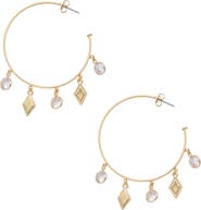 Ettika Geometric Charm & CZ 45mm Hoop Earrings