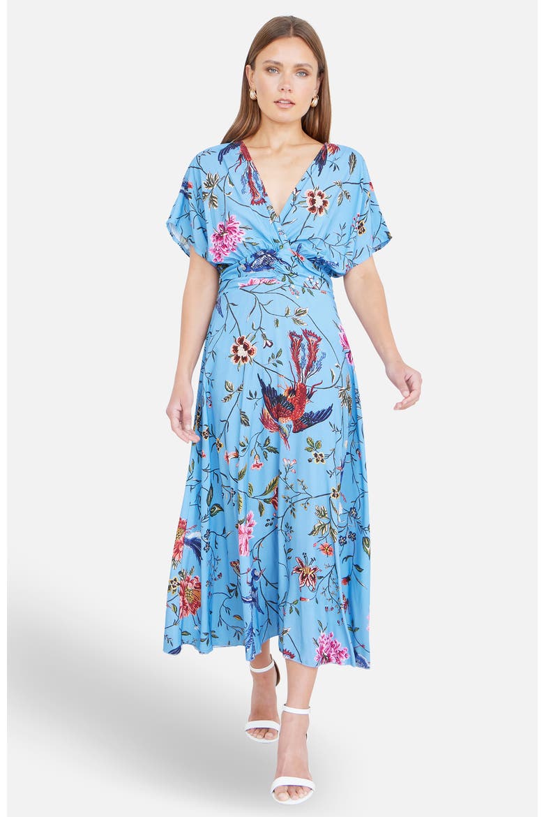 Bird And Floral Print Midi Dress, Main, color, Blue