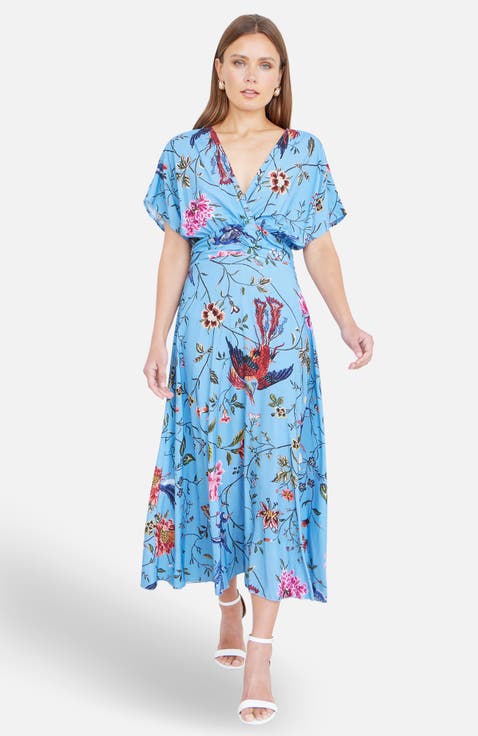 Bird And Floral Print Midi Dress