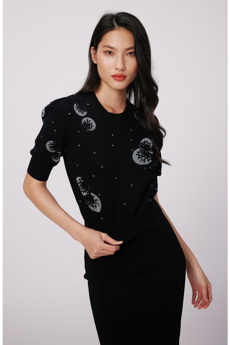 Willa Short Puff Sleeve Sweater, Alternate, color, MOON LANDING LG