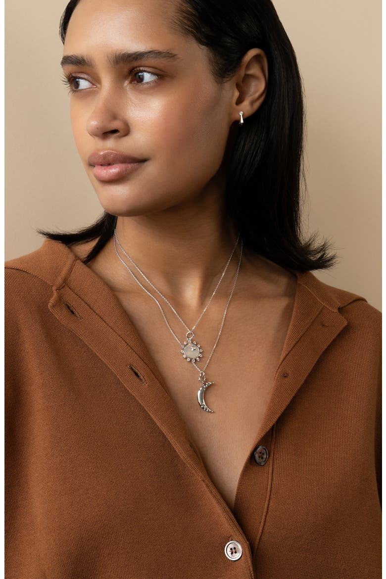 Mother of Pearl Sun Charm Necklace, Alternate, color, STERLING SILVER