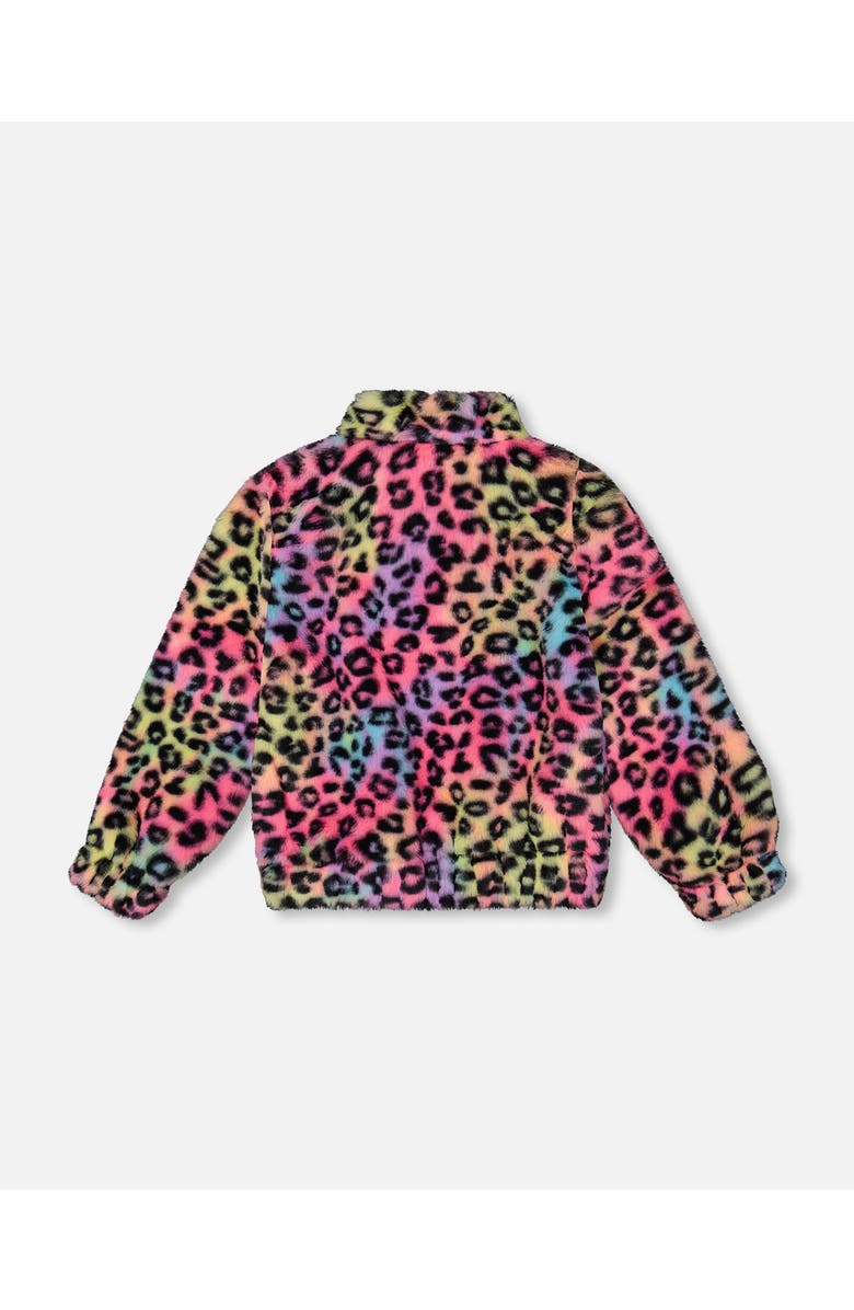 Deux par Deux Faux Fur Zipped Jacket Multicolor Leopard, Alternate, color, 