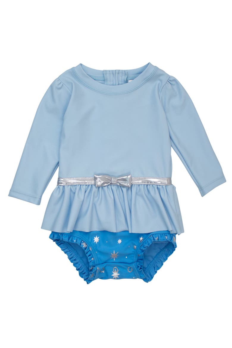 Baby Girls UPF50+ Princess Long Sleeve Bow Skirted One Piece Swimsuit, Main, color, Crystal Blue Princess
