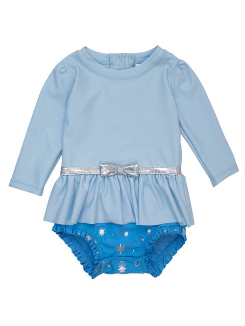 Baby Girls UPF50+ Princess Long Sleeve Bow Skirted One Piece Swimsuit