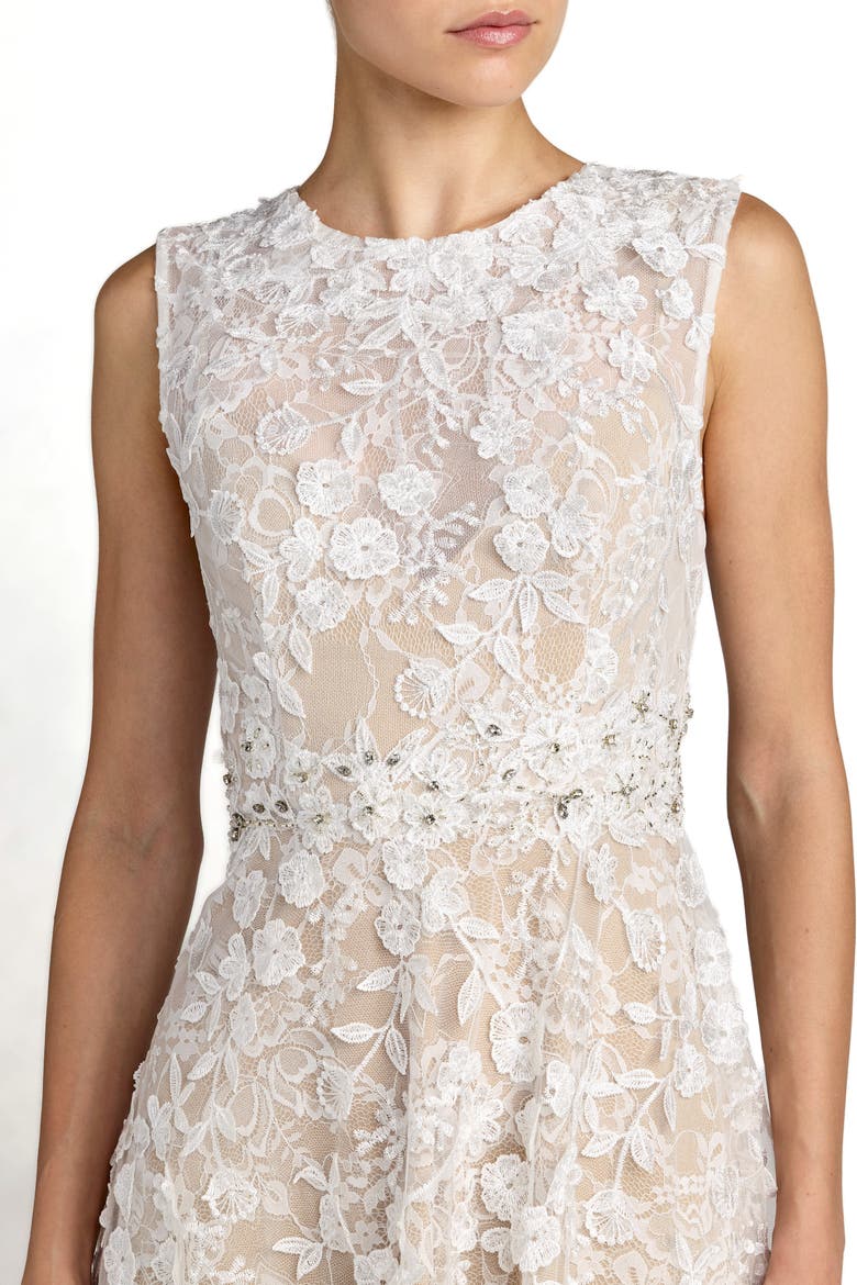 Floral Embroidered High Neck Midi Dress, Alternate, color, Ivory Nude