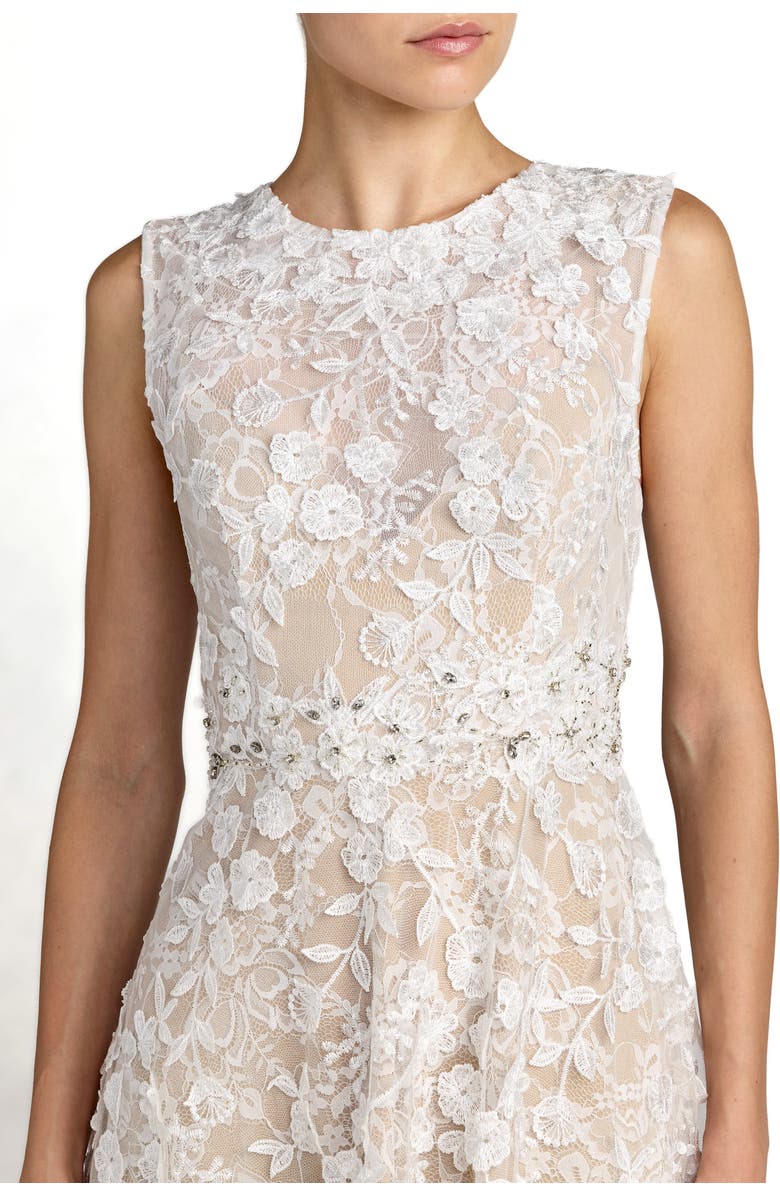 Mac Duggal Floral Embroidered High Neck Midi Dress, Alternate, color, Ivory Nude