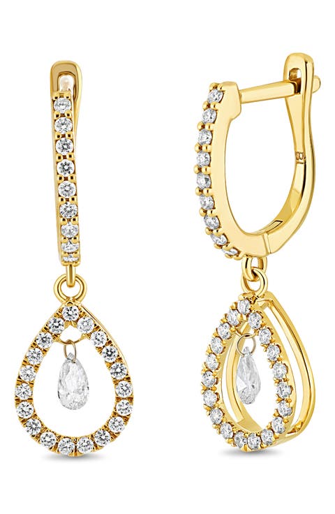 18K Gold Liora Natural Dancing Diamond Pear Drop Earrings