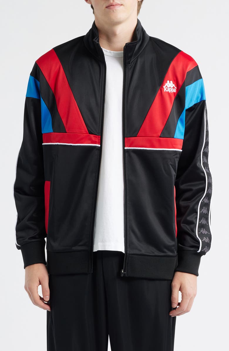 KAPPA 222 Banda Orlando Colorblock Tricot Track Jacket, Main, color, Black - Red Racing - Blue Sea