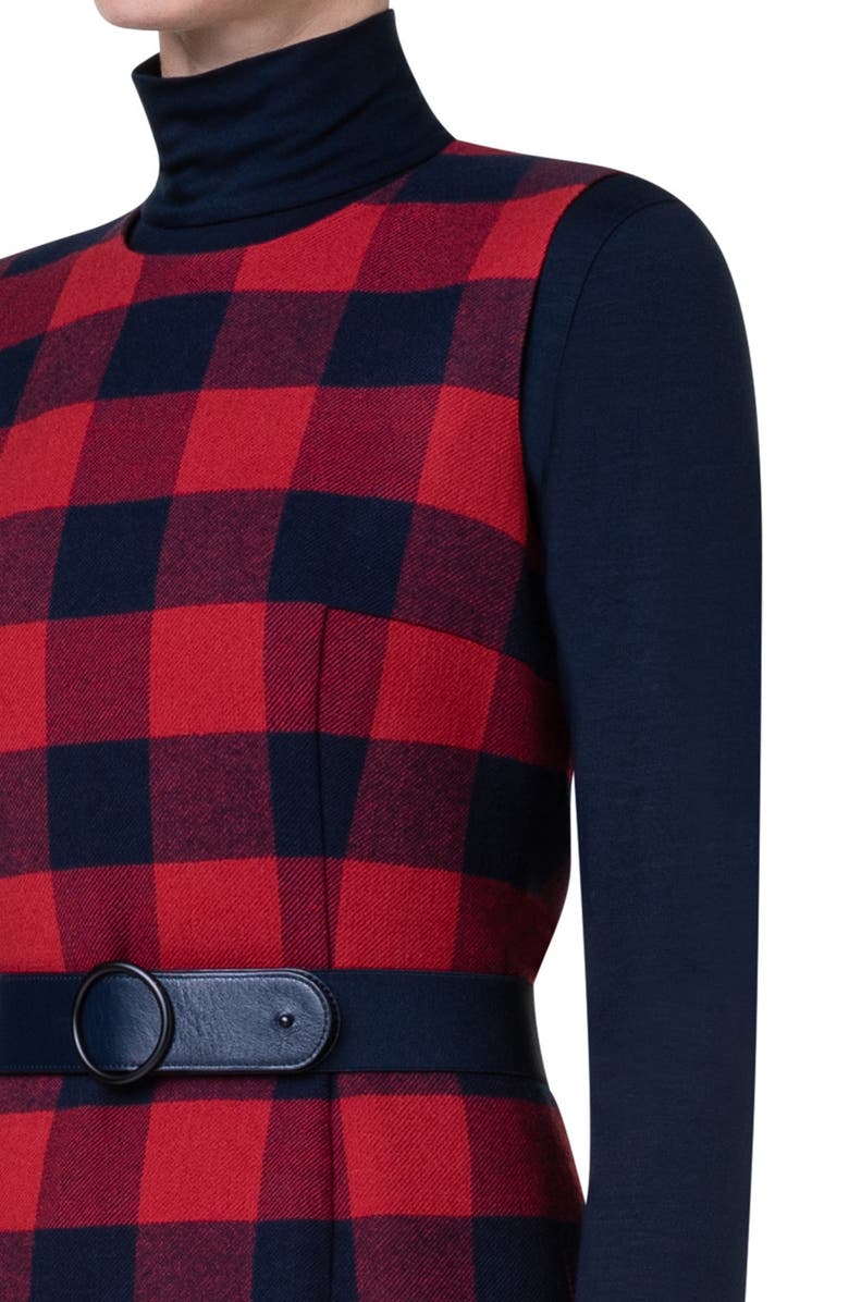 Akris punto Buffalo Plaid Wool & Cotton Flannel Drop Waist Dress, Alternate, color,
