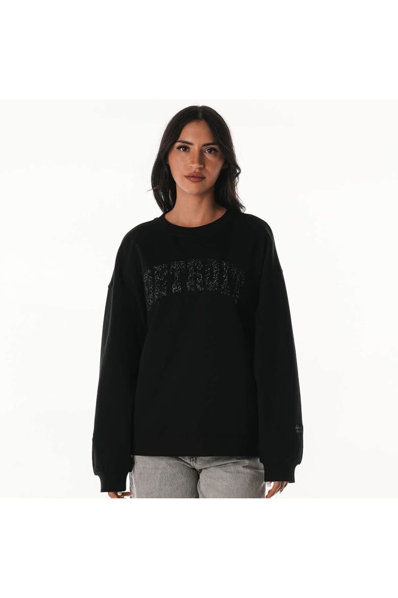 Women's The Wild Collective  Black Detroit Lions Rock Crystal Oversized Crewneck Sweatshirt, Main, color, Black