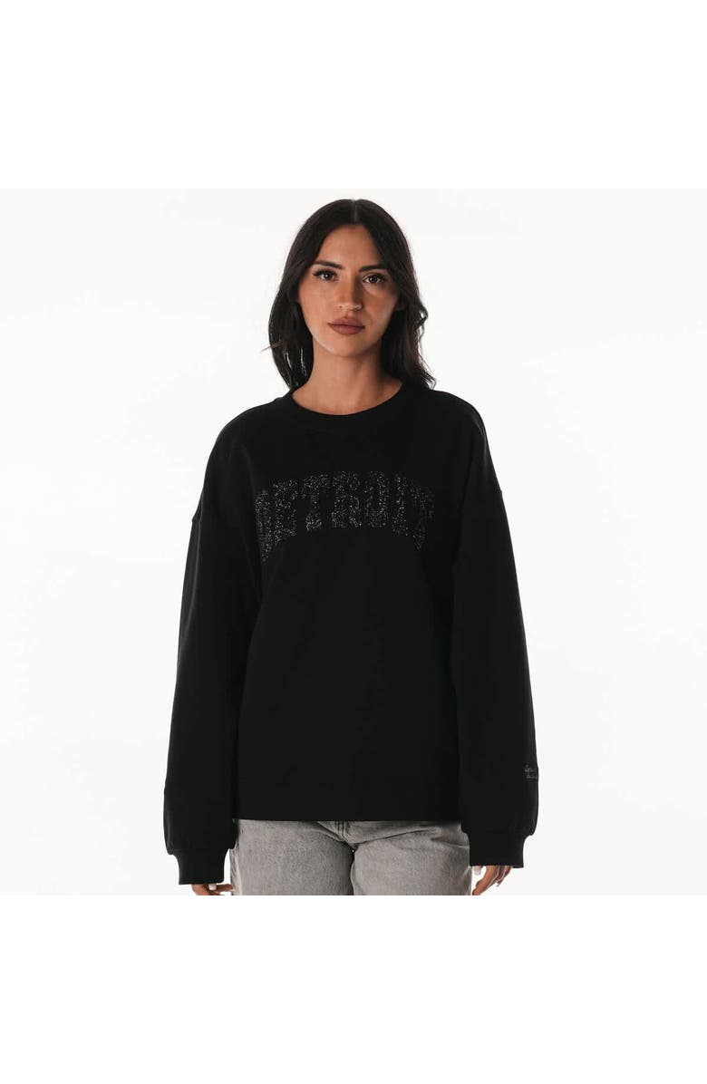 THE WILD COLLECTIVE Women's The Wild Collective  Black Detroit Lions Rock Crystal Oversized Crewneck Sweatshirt, Main, color, Black