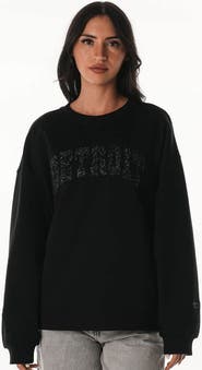 THE WILD COLLECTIVE Women's The Wild Collective Black Detroit Lions Rock Crystal Oversized Crewneck Sweatshirt