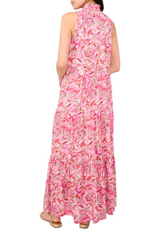 Vince Camuto Floral Tiered Linen Blend Maxi Dress In Flamingo Pink