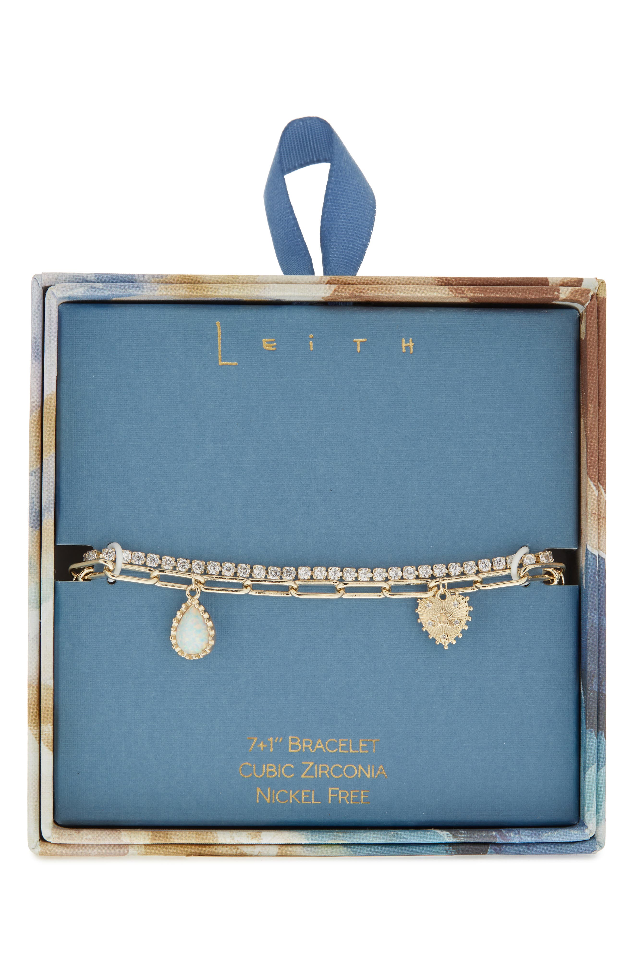 Leith Set of 2 Opal Charm & Cubic Zirconia Tennis Bracelets