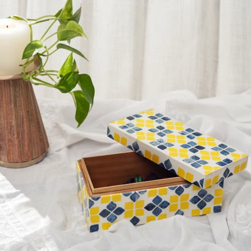 Mela Artisans Marigold Mosaic Inlay Box In Gold