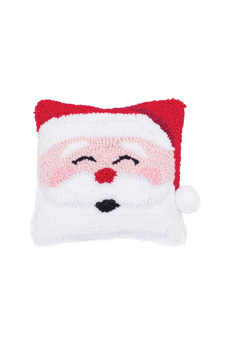Happy Santa Claus Mini Christmas Hooked Accent Pillow, 8" x 8", Main, color, Red