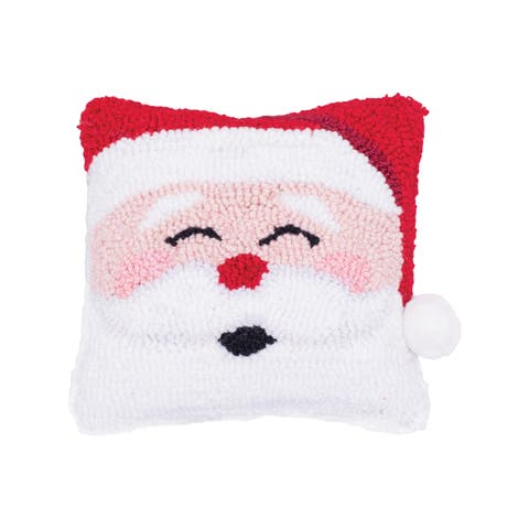 Happy Santa Claus Small/Petite Christmas Hooked Accent Pillow, 8" x 8"