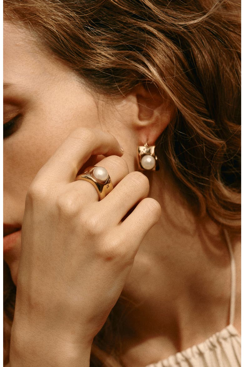 Dawn Light Pearl Wide Ring, Alternate, color, Gold & White