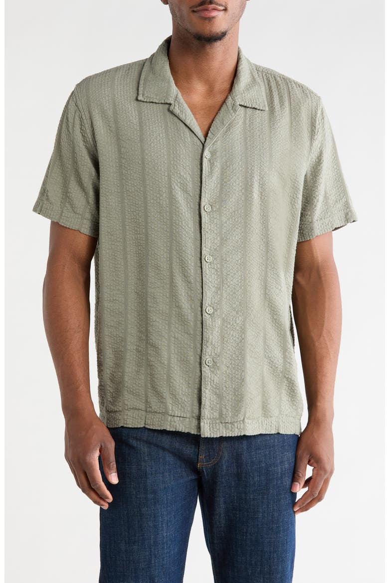 Short Sleeve Seersucker Café Shirt, Main, color, GREEN DUNE