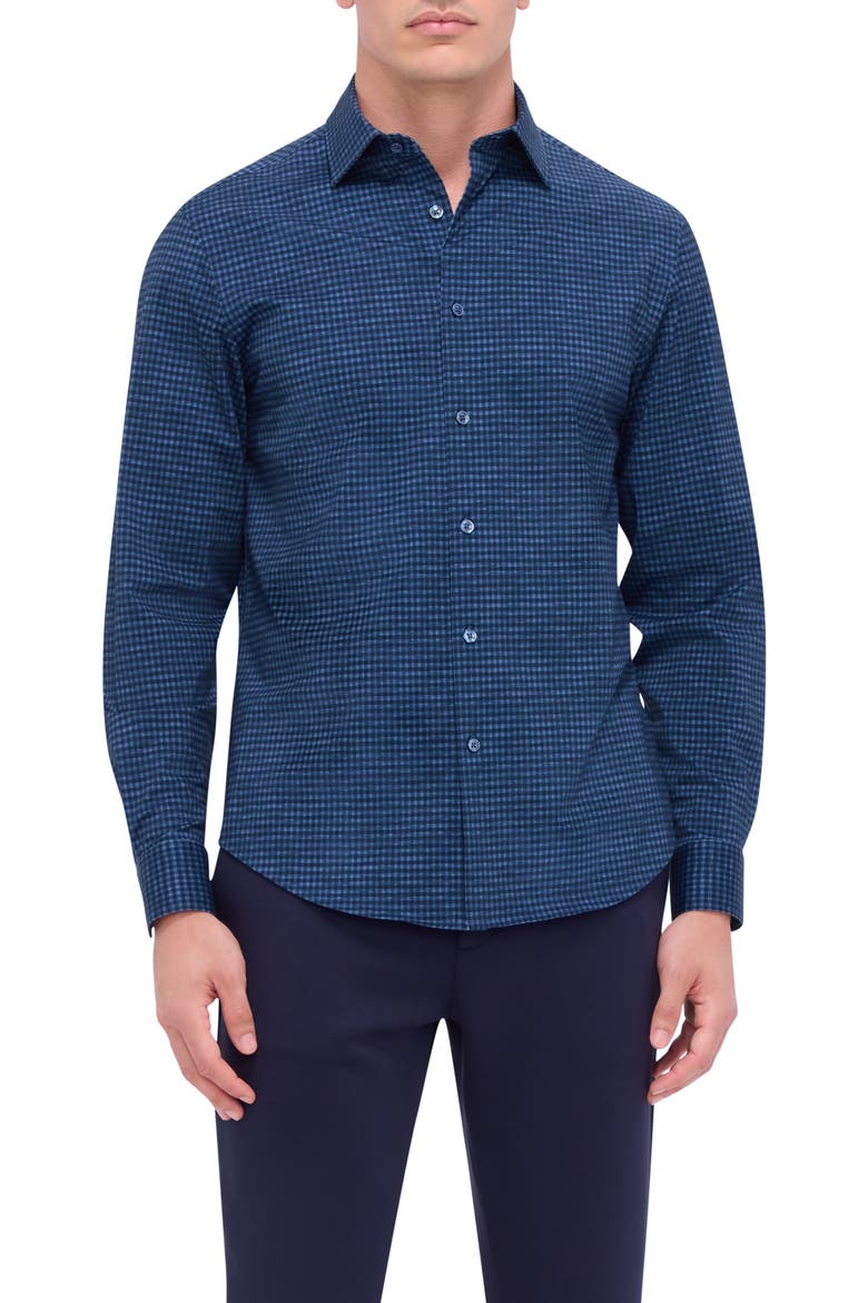 James OoohCotton® Microcheck Button-Up Shirt, Main, color, NAVY