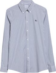 Burberry Sam EKD Embroidered Stripe Stretch Cotton Button-Down Shirt