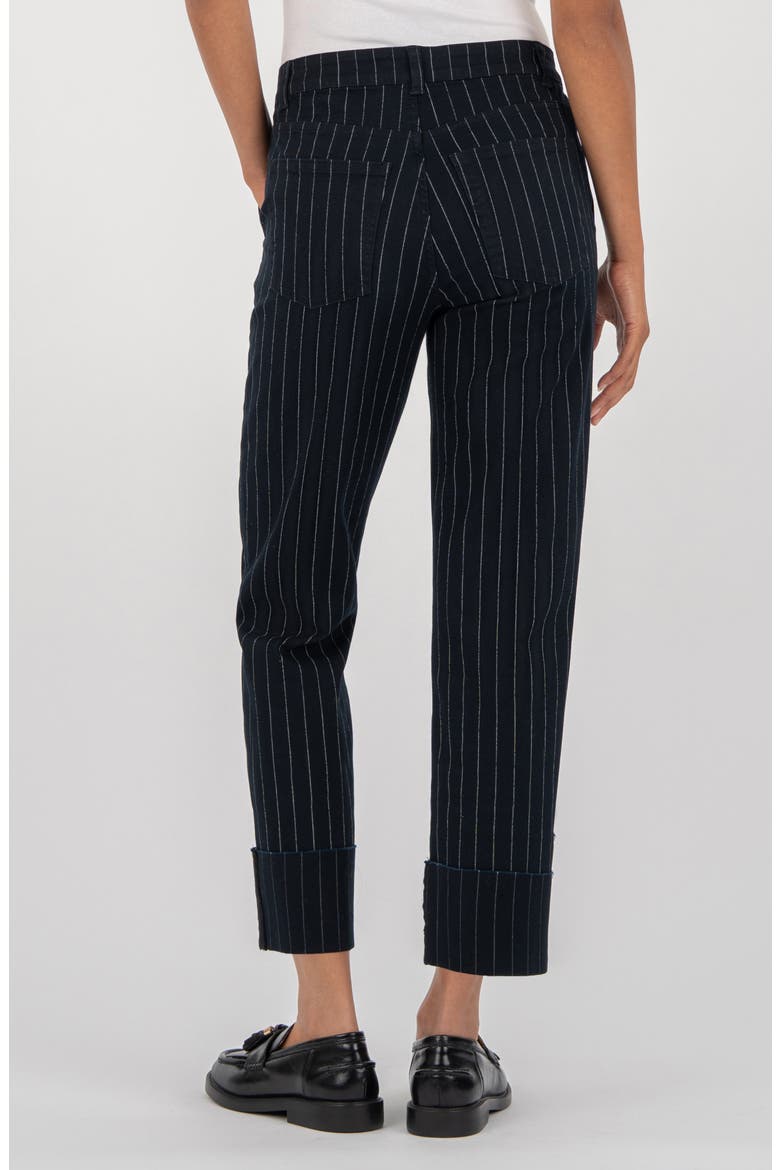 Sienna Pinstripe High Waist Relaxed Straight Leg Jeans, Alternate, color, NAVY