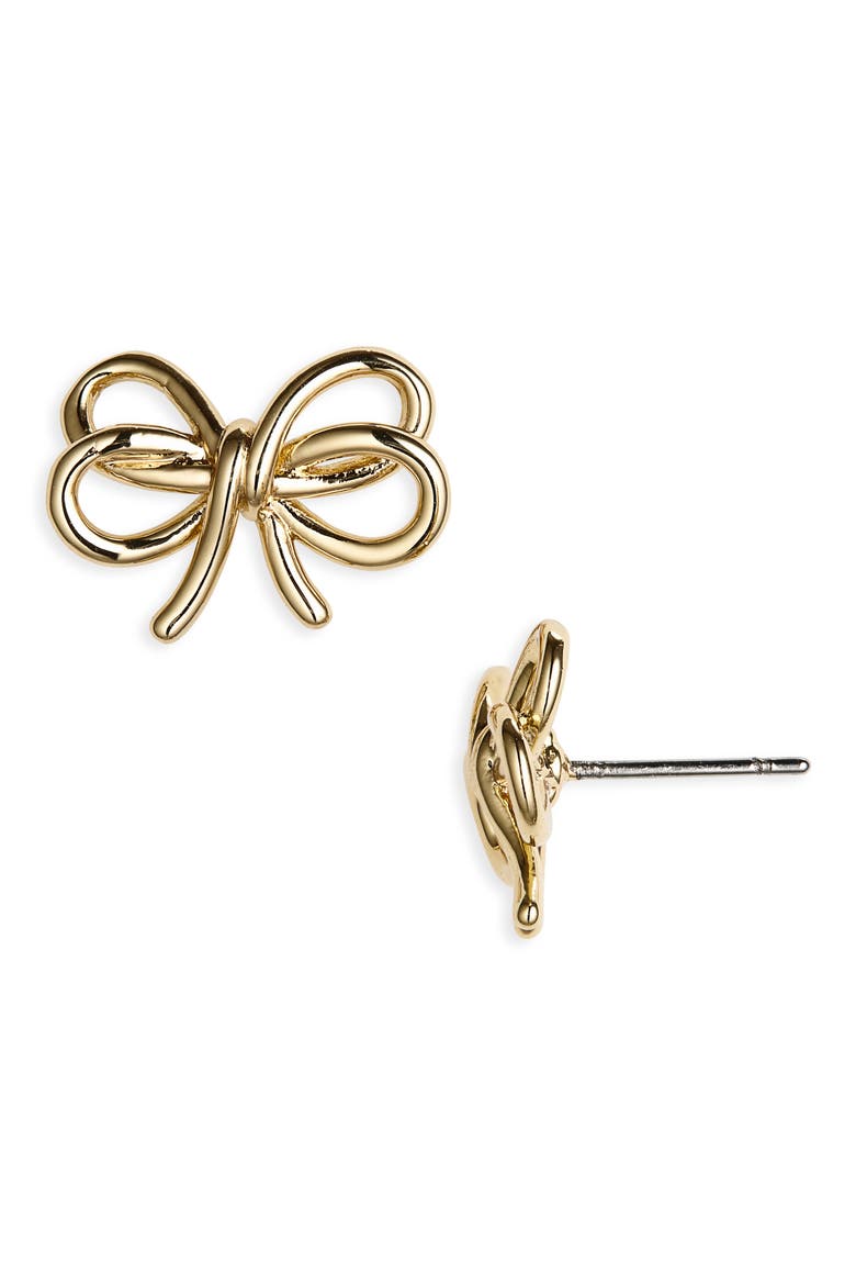 bow meets girl stud earrings, Main, color, GOLD