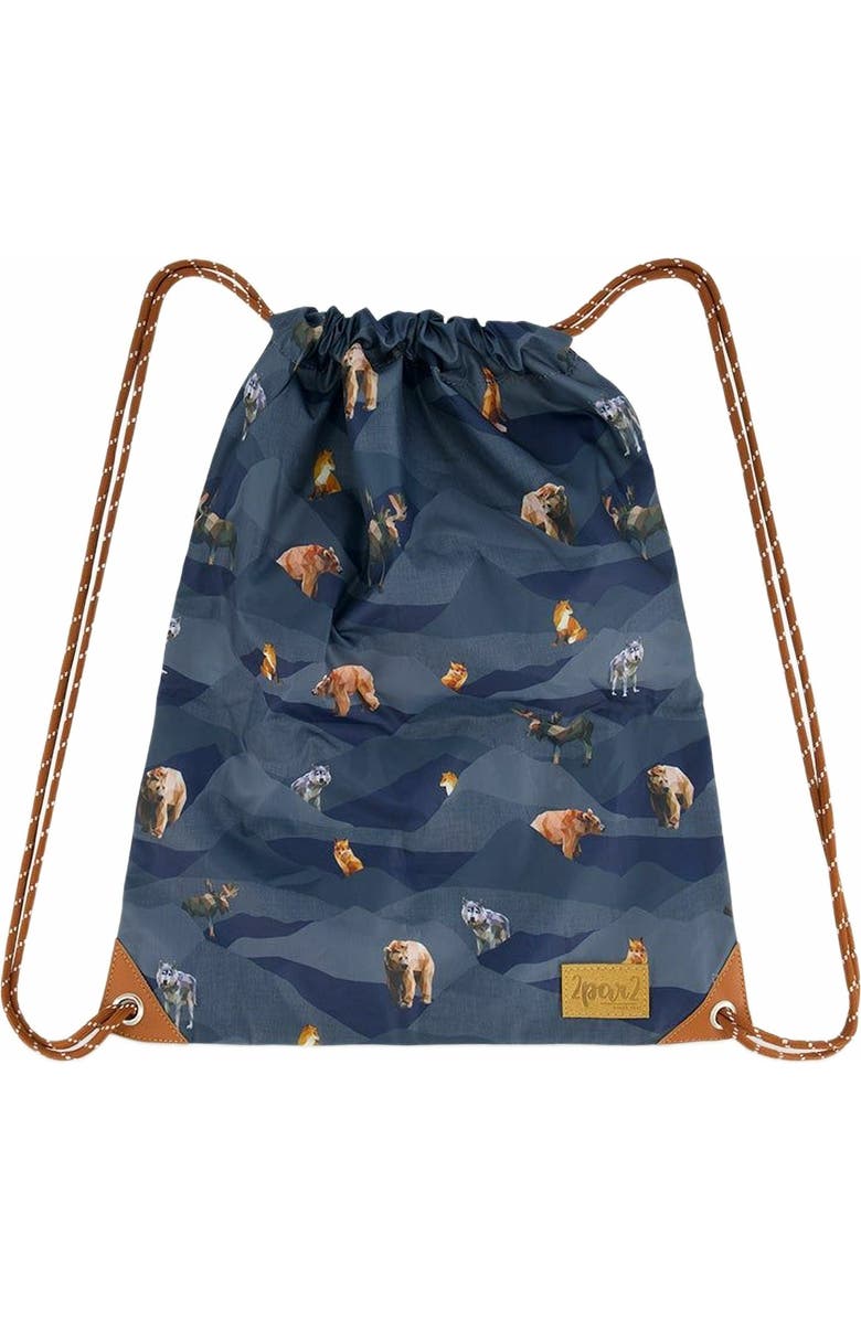Deux par Deux Boy's Drawstring Bag Navy Printed Mountains Animals, Main, color,