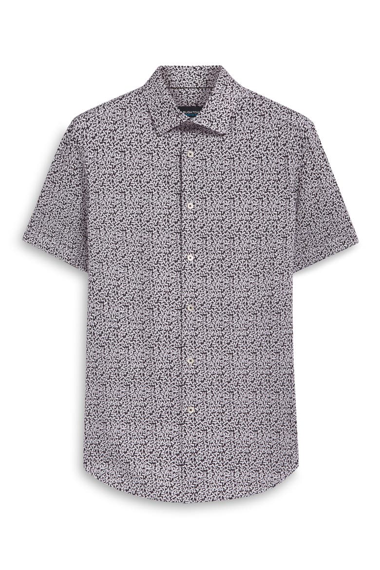 OoohCotton® Ditsy Short Sleeve Button-Up Shirt, Alternate, color, BLACK