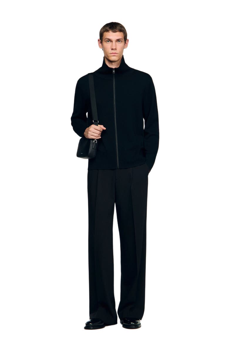 SANDRO Zip-up wool cardigan, Alternate, color, Black