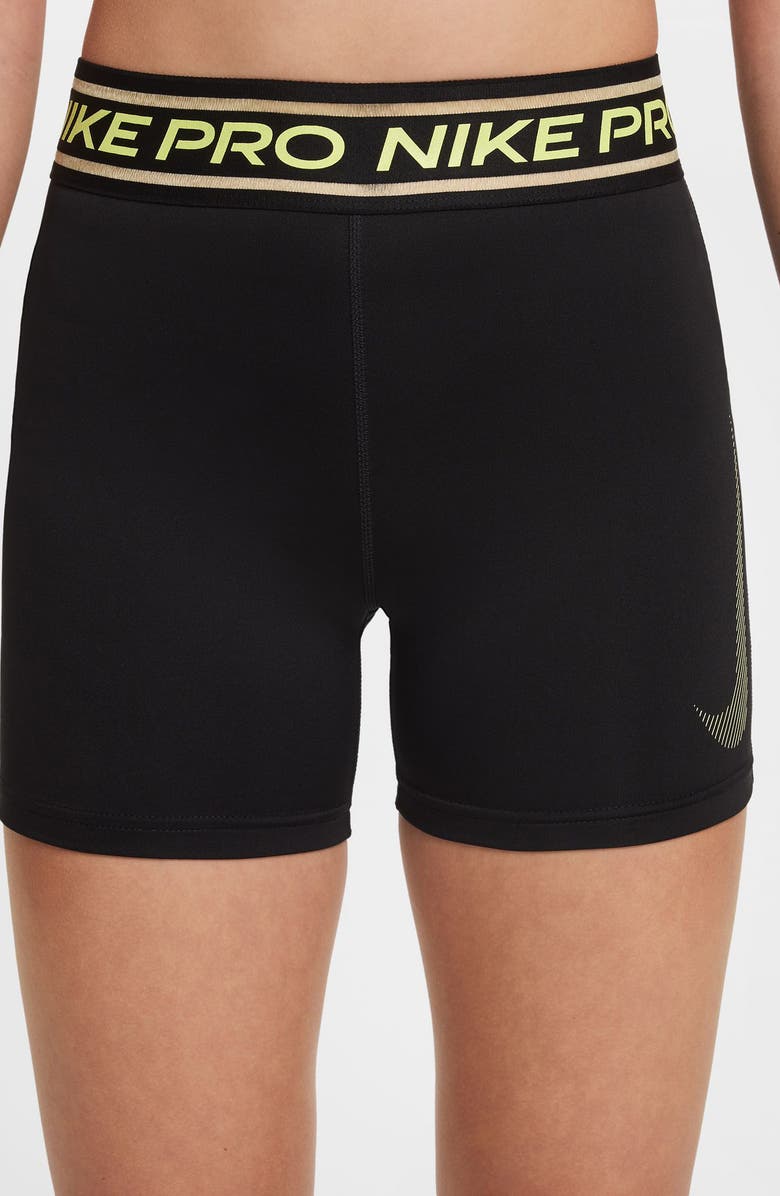 Nike Kids' Pro Dri-FIT Shorts, Alternate, color, Black/ Light Lemon Twist