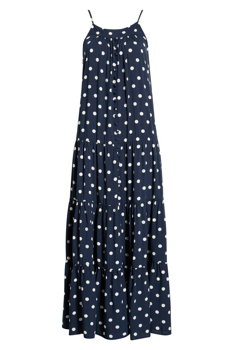 Tiered Maxi Nightie, Alternate, color, DEEP NAVY/ CREAM SPOT