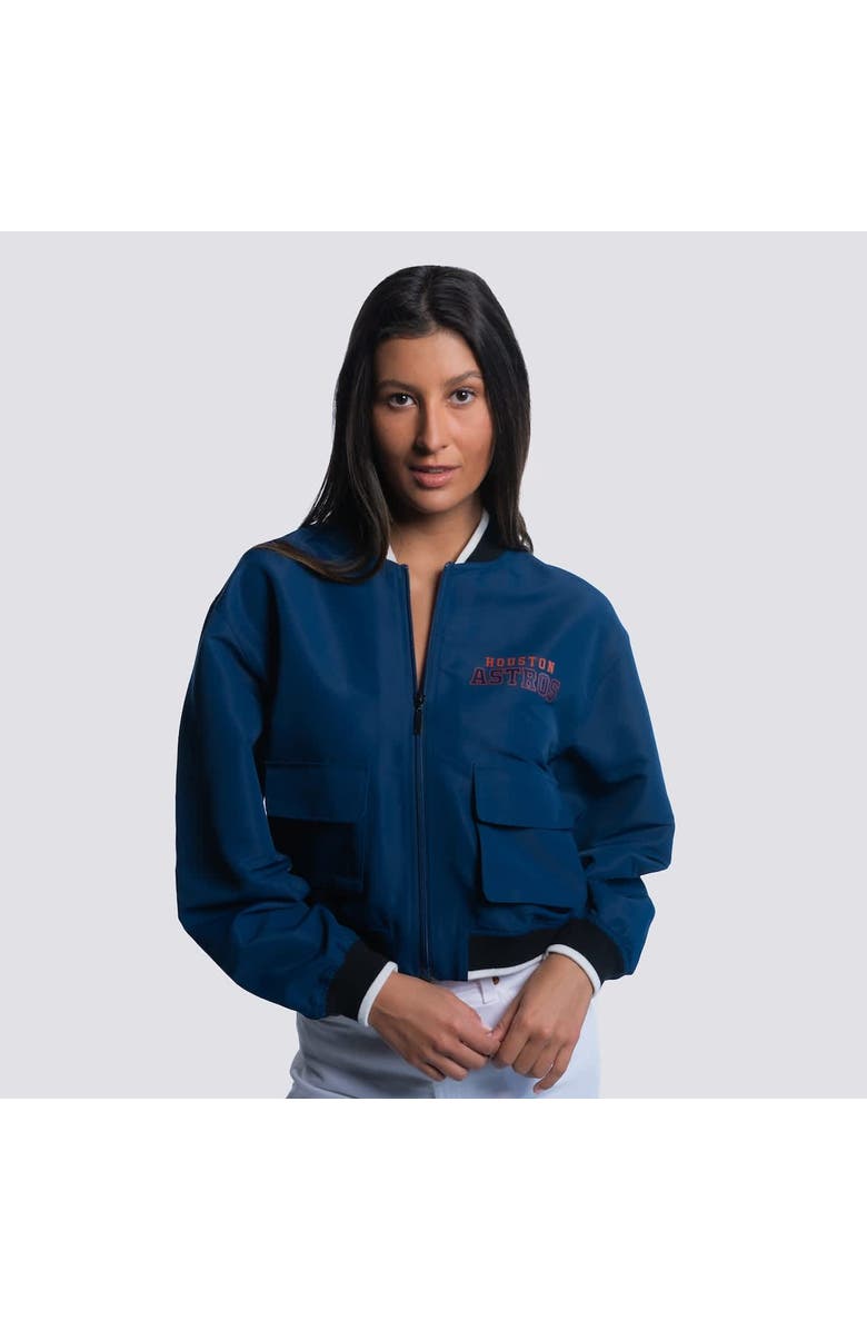 LUSSO Women's Lusso Navy Houston Astros Paisley Cropped Full-Zip Jacket, Alternate, color, Navy
