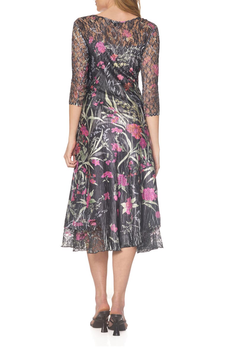 V-Neck Charmeuse & Chiffon Cocktail Dress, Alternate, color, BOUGANVILLA VINE