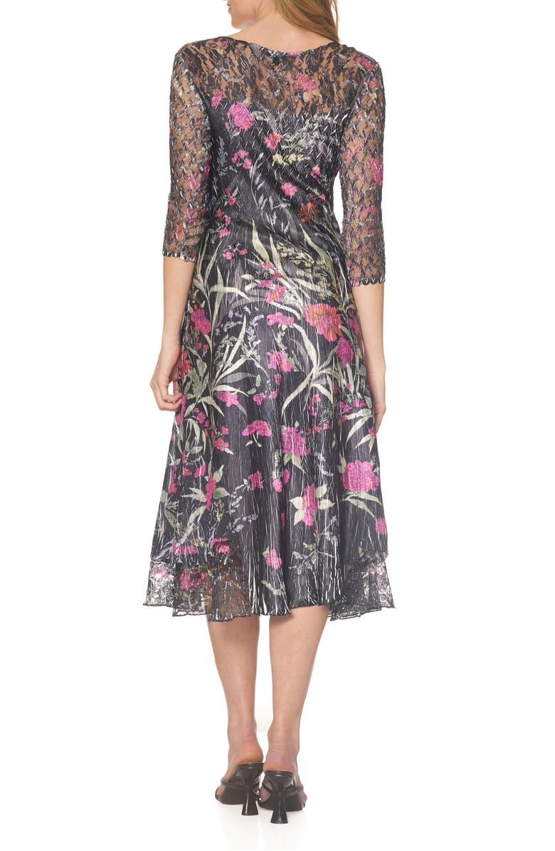 Komarov V-Neck Charmeuse & Chiffon Cocktail Dress, Alternate, color, Bouganvilla Vine