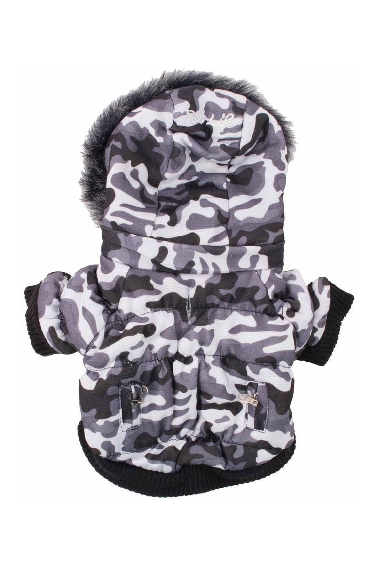 Fashion Pet Faux Fur Trim Parka Coat - X-Small, Alternate, color, SNOW CAMOUFLAGE