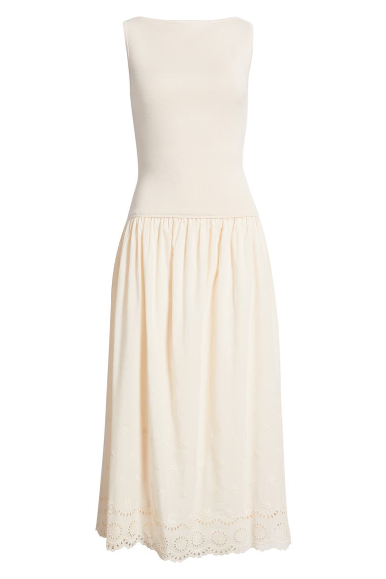 Sleeveless Mixed Media Midi Dress, Alternate, color, LIGHT TAUPE