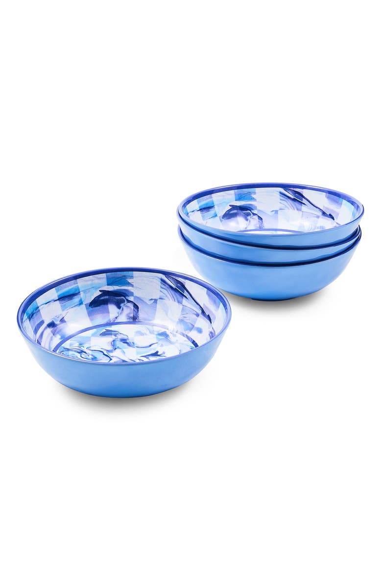 MACKENZIE CHILDS Set of 4 Blue Marble Check Small Melamine Bowls, Main, color, Blue