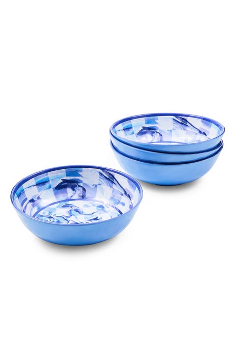 Set of 4 Blue Marble Check Small Melamine Bowls