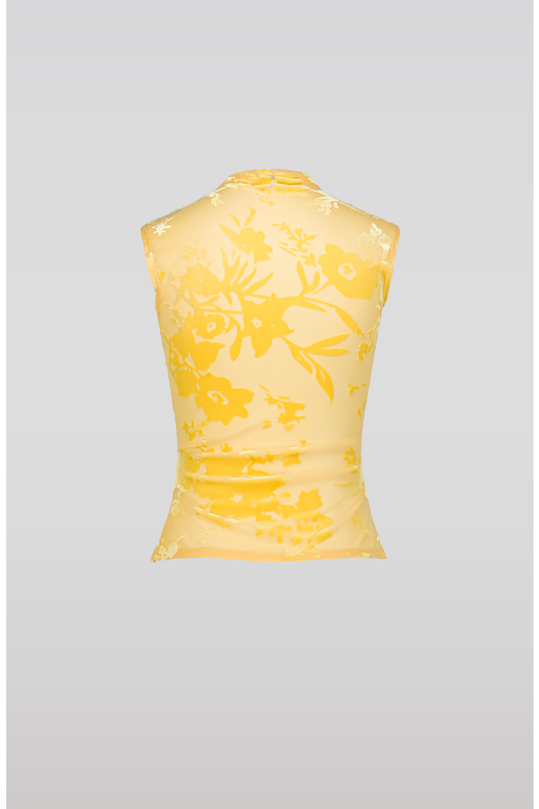 Flocked Floral Velvet Top, Alternate, color, Yellow Floral / Peach