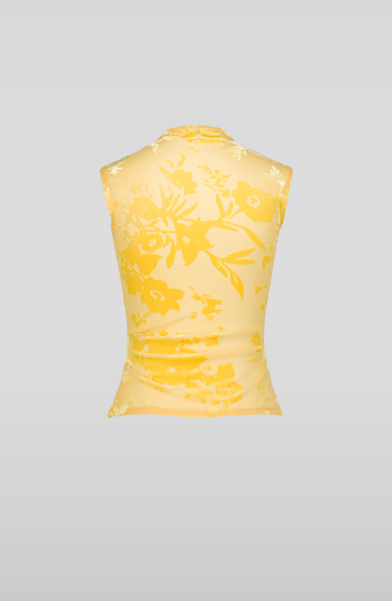 SAEMDI Flocked Floral Velvet Top, Alternate, color, Yellow Floral / Peach